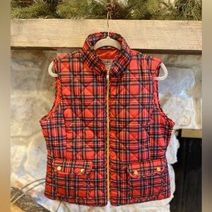 St. John’s bay red tartan thin red plaid quilted vest women’s Large  Christmas